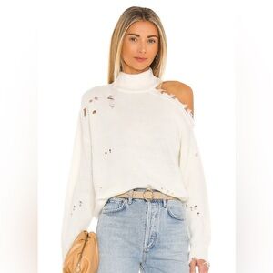 Lovers + Friends Arlington Distressed Sweater in Ivory- Small